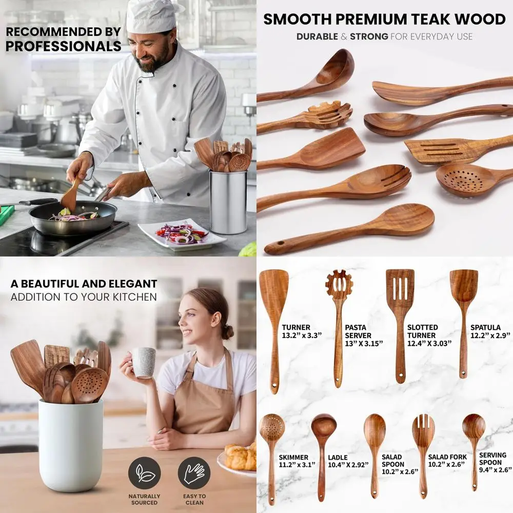 Natural Teak Wooden Cooking Utensils Set - 9-Piece Smooth Finish, Non-Stick, Comfort Grip Kitchen Gift
Natural Teak Wooden Cooking Utensils Set - 9-Piece Smooth Finish, Non-Stick, Comfort Grip Kitchen Gift
