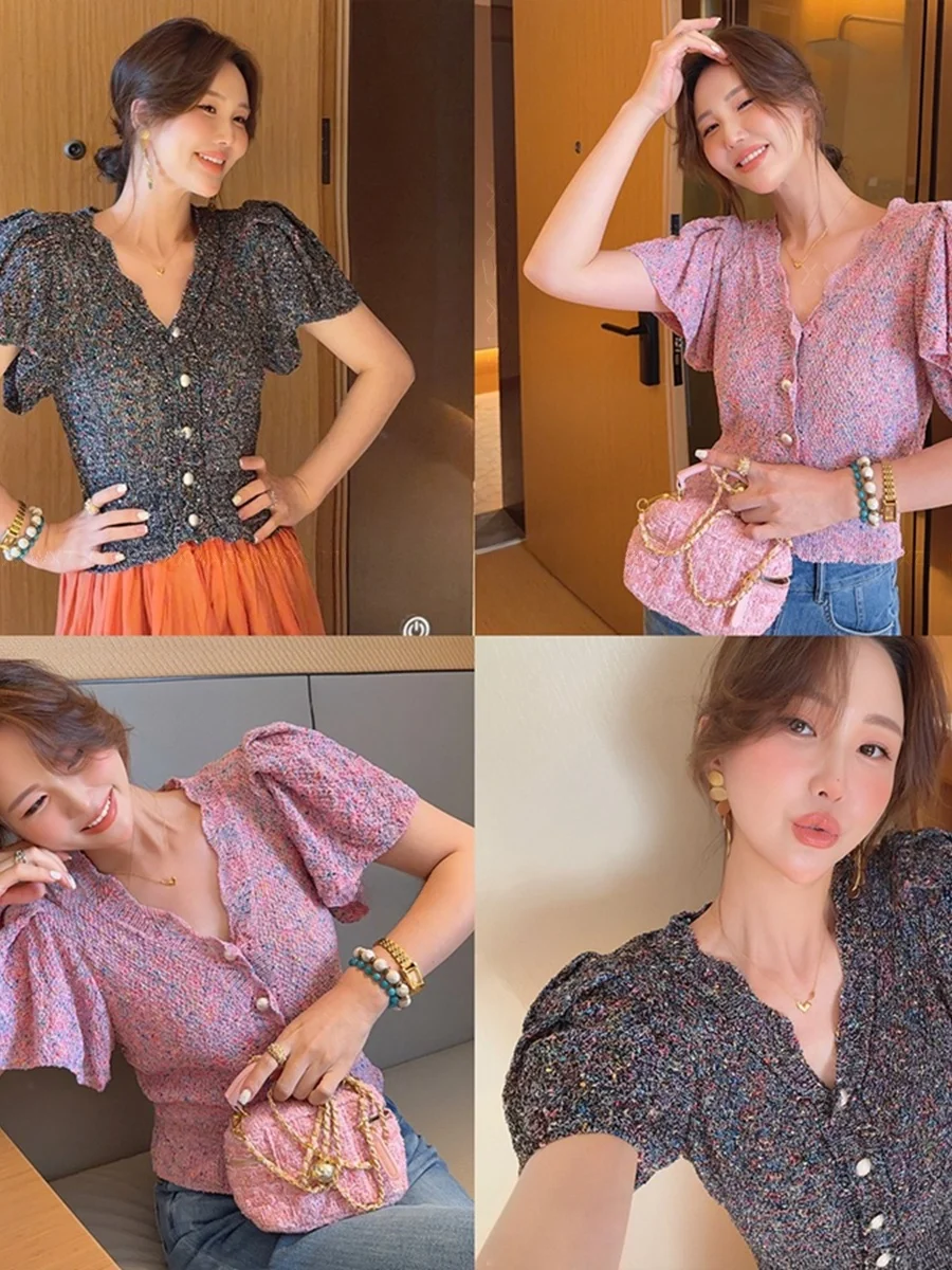 plus Size Women's Summer Knitwear Bubble Sleeve Pearl Button Hollow out Waist Cinched V-Neck Color Dot Long Sleeve Top
plus Size Women's Summer Knitwear Bubble Sleeve Pearl Button Hollow out Waist Cinched V-Neck Color Dot Long Sleeve Top