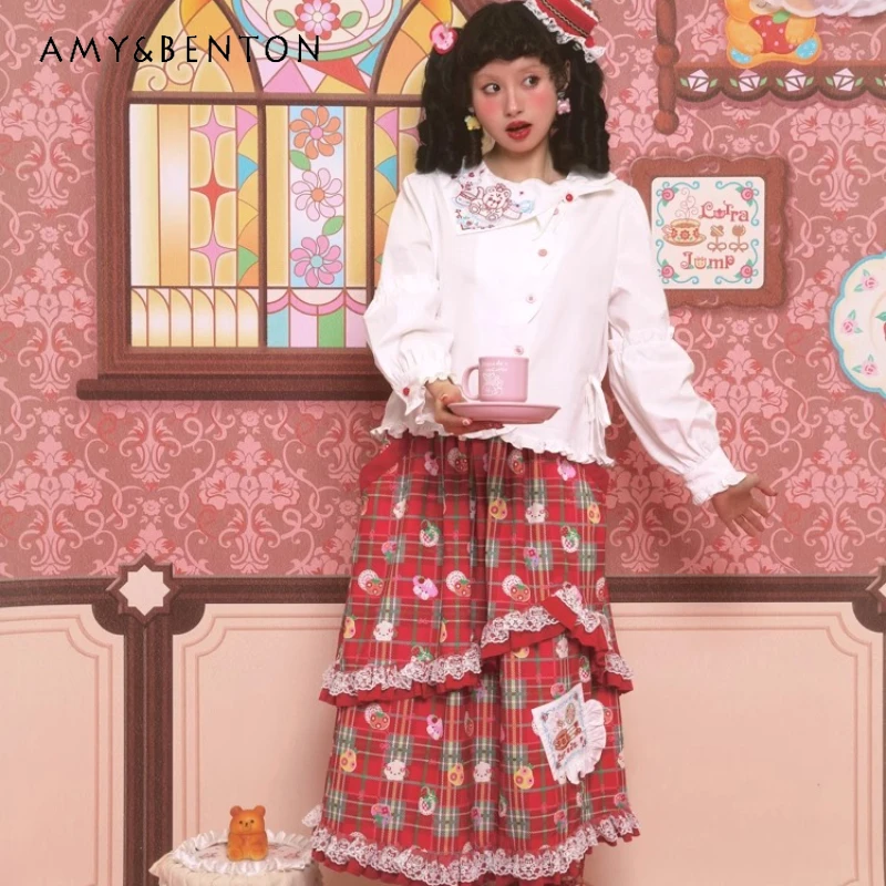 2025 Spring Summer Red Women's Top Original Design Embroidery White Slanted Collar Bow Retro Loose Versatile Thin Shirts Ladies
2025 Spring Summer Red Women's Top Original Design Embroidery White Slanted Collar Bow Retro Loose Versatile Thin Shirts Ladies