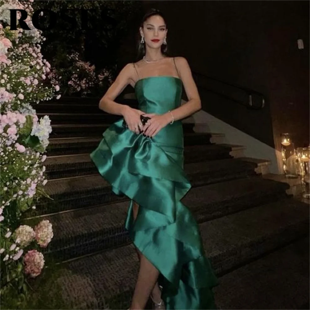 ROSES Green Elegant Prom Dress Strapless Spaghetti Strap Ruffle Party Dresses Satin Split Evening Dress robe de bal Customized
ROSES Green Elegant Prom Dress Strapless Spaghetti Strap Ruffle Party Dresses Satin Split Evening Dress robe de bal Customized