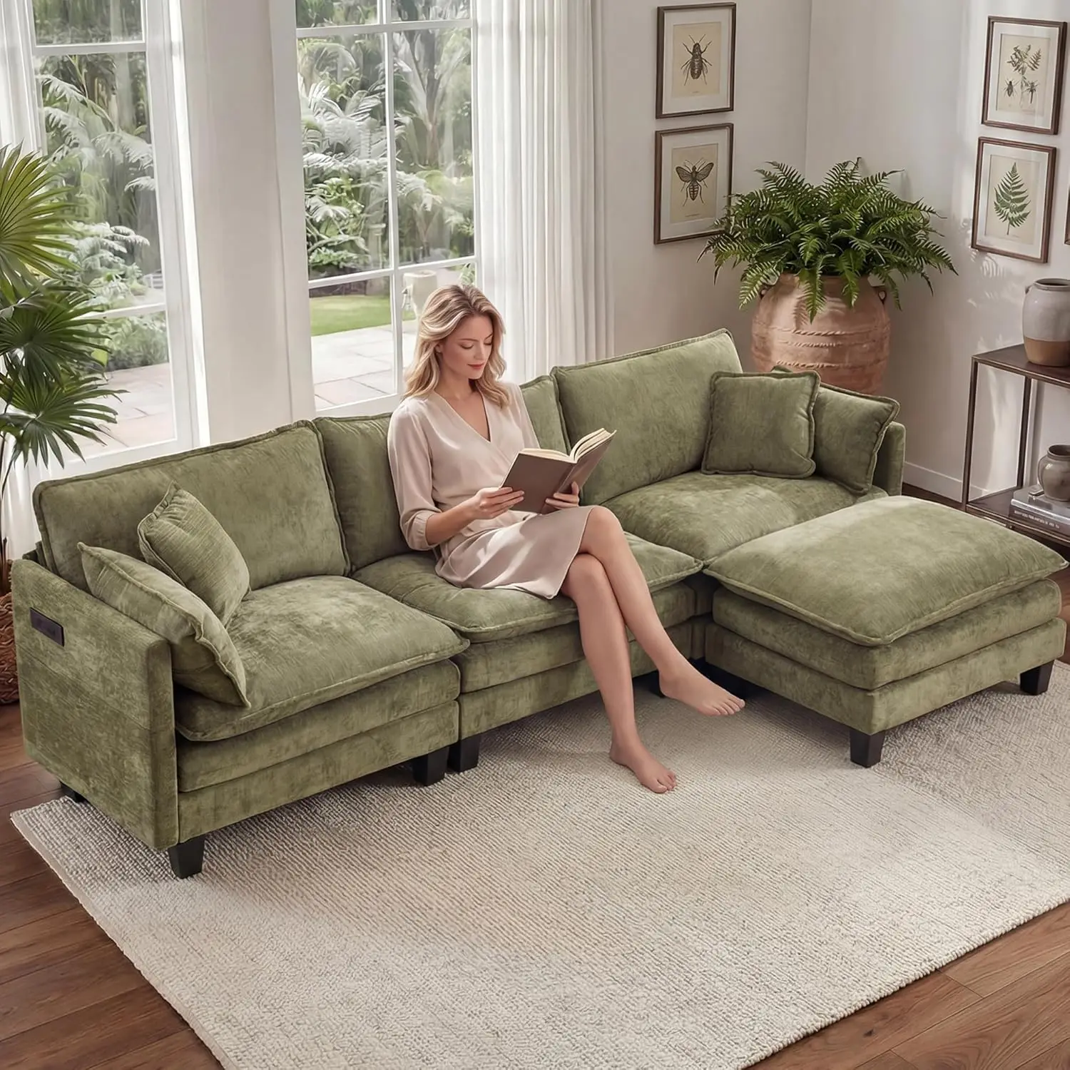 108" Sectional Cloud Couch, L Shaped Modular Sofa with Movable Ottoman, Comfy Deep Seat Chenille Couch for Living Room, Apartmen
108" Sectional Cloud Couch, L Shaped Modular Sofa with Movable Ottoman, Comfy Deep Seat Chenille Couch for Living Room, Apartmen
