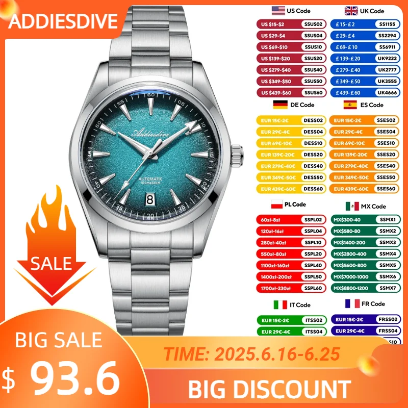 ADDIESDIVE NEW Watches Gradient Color NH35 Automatic Mechanical Wristwatch Stainless Steel AR Coated Luminous Diver Watch AD2094
ADDIESDIVE NEW Watches Gradient Color NH35 Automatic Mechanical Wristwatch Stainless Steel AR Coated Luminous Diver Watch AD2094