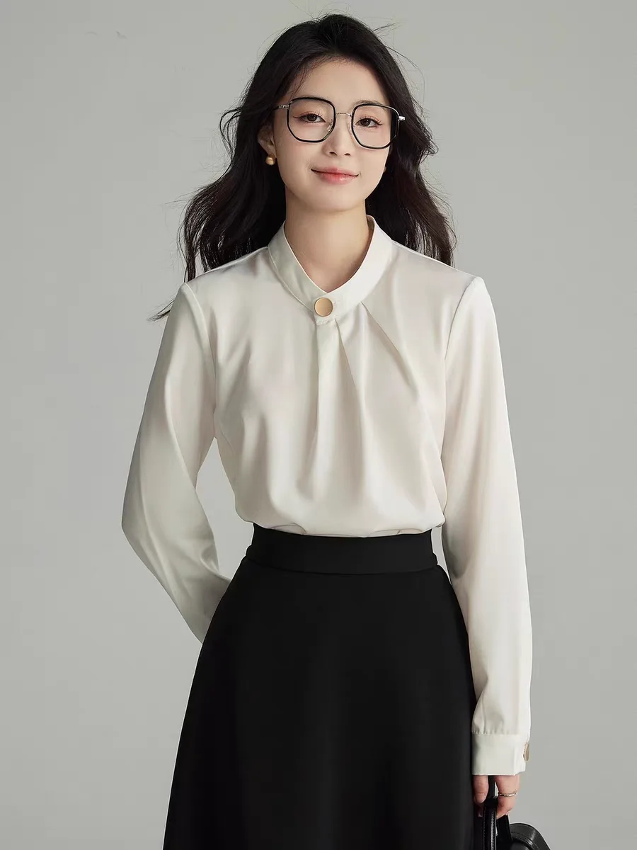 Women's Vintage Blouse French Style High End Stand Long Sleeve White Top Niche Temperament Woman Top Simple Office Lady Clothes
Women's Vintage Blouse French Style High End Stand Long Sleeve White Top Niche Temperament Woman Top Simple Office Lady Clothes