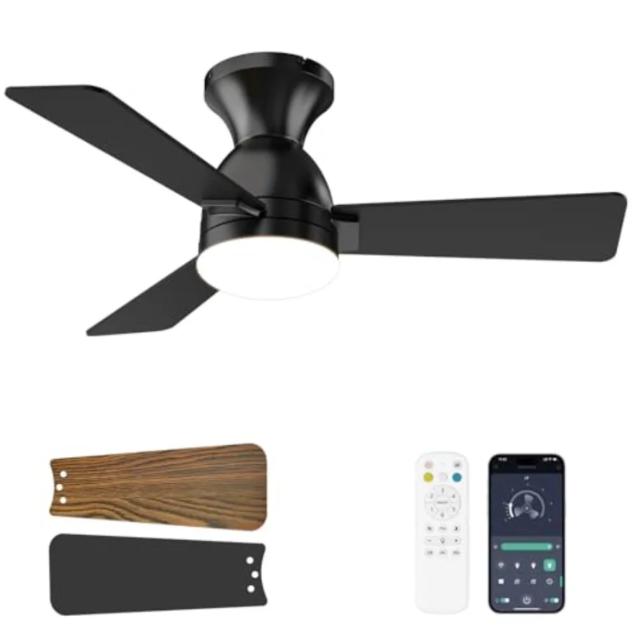 Bedroom, kitchen, office ceiling fan with light: 36-inch low-profile flush mount, reversible quiet DC motor, dimmable LED, blac
Bedroom, kitchen, office ceiling fan with light: 36-inch low-profile flush mount, reversible quiet DC motor, dimmable LED, blac