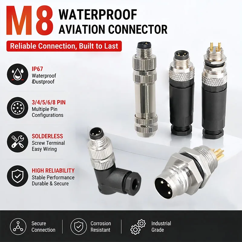 5/20/100Sets M8 Waterproof Aviation Connector Set, 3/4/5/6/8Pin Male Female Plug for Proximity Sensor & Industrial Automation
5/20/100Sets M8 Waterproof Aviation Connector Set, 3/4/5/6/8Pin Male Female Plug for Proximity Sensor & Industrial Automation