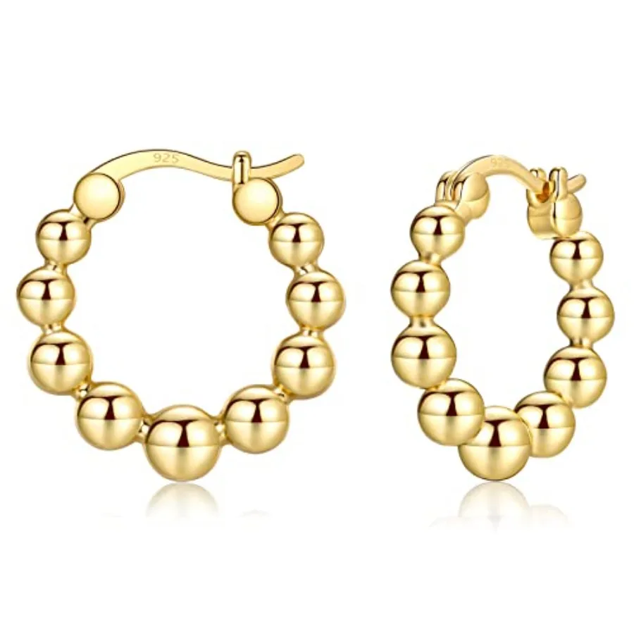 Gold Chunky Hoop Earrings for Women Thick 925 Sterling Silver Post Beaded Ball Huggies Earrings Lightweight Hypoallergenic Hoop
Gold Chunky Hoop Earrings for Women Thick 925 Sterling Silver Post Beaded Ball Huggies Earrings Lightweight Hypoallergenic Hoop