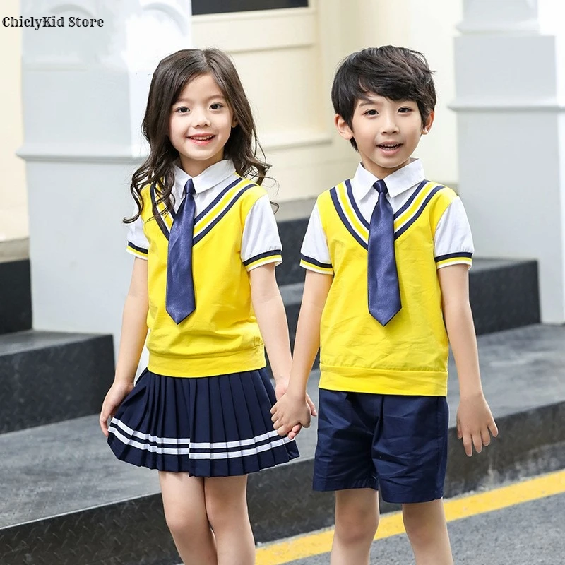 Girls Korean Preppy Fake Two Shirt Skirts Boys Vest Tops Shorts Kids Toddler Clothes Set Children Summer Students School Uniform
Girls Korean Preppy Fake Two Shirt Skirts Boys Vest Tops Shorts Kids Toddler Clothes Set Children Summer Students School Uniform