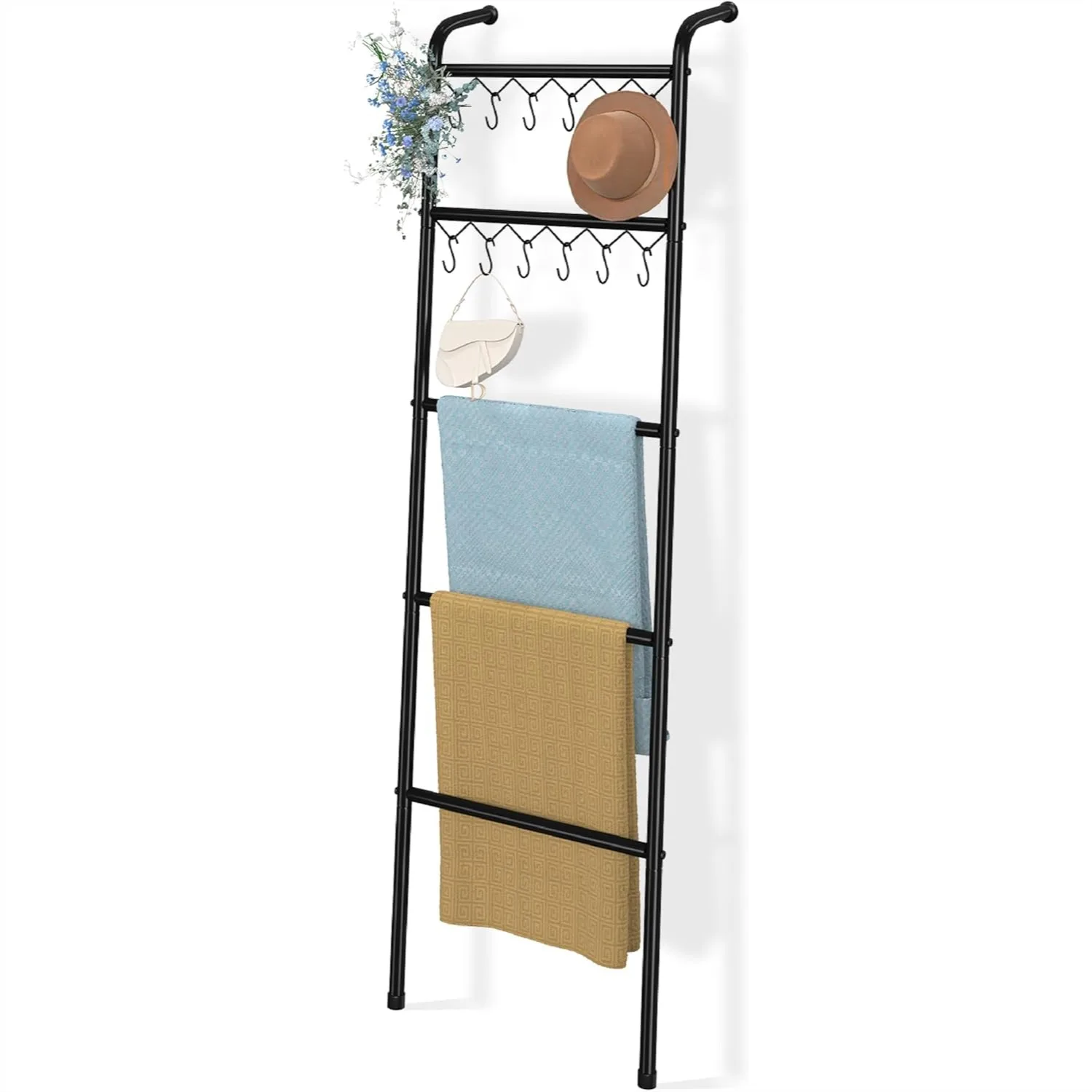 5 Tier Metal Blanket Ladder with 12 Hooks, 79'' Decorative Ladder for Living Room Bedroom Bathroom Storage, Black
5 Tier Metal Blanket Ladder with 12 Hooks, 79'' Decorative Ladder for Living Room Bedroom Bathroom Storage, Black