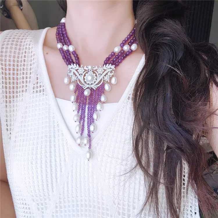 New Natural Amethyst Pearl Necklace Unique Design High-End Multi-Layer Choker Necklace
New Natural Amethyst Pearl Necklace Unique Design High-End Multi-Layer Choker Necklace