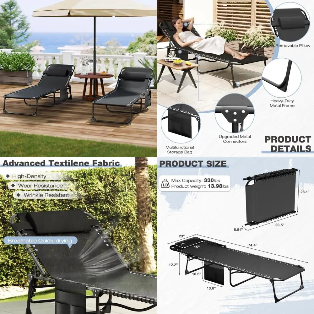 Portable Outdoor Patio Lounge Chairs Set of 2, Reclining Sun Tanning Chairs with 4-Position Back, Poolside Chaise Longue Chairs
Portable Outdoor Patio Lounge Chairs Set of 2, Reclining Sun Tanning Chairs with 4-Position Back, Poolside Chaise Longue Chairs