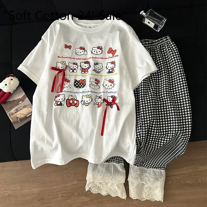 Summer new Hello Kitty women's pajamas gray two-piece set of short-sleeved trousers sweet Hello Kitty cotton loungewear
Summer new Hello Kitty women's pajamas gray two-piece set of short-sleeved trousers sweet Hello Kitty cotton loungewear
