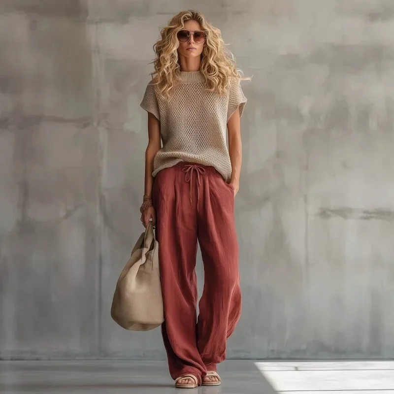 Women Casual Knit Short Sleeve Top & Drawstring Wide Leg Pants Set Elegant Loose Linen Outfit Bohemian Vacation 2 Piece Vintage
Women Casual Knit Short Sleeve Top & Drawstring Wide Leg Pants Set Elegant Loose Linen Outfit Bohemian Vacation 2 Piece Vintage