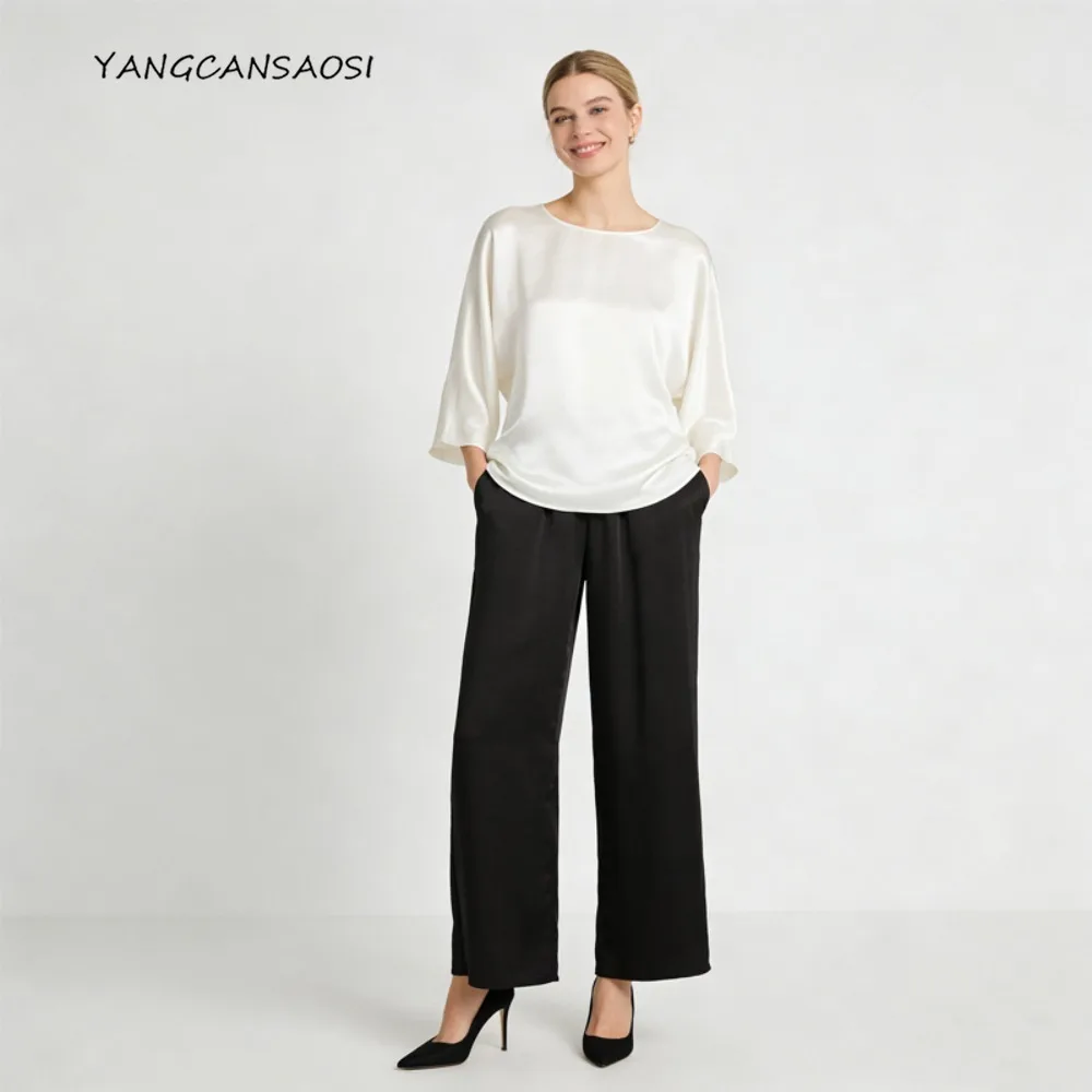 Весенняя одежда, эластичные двойные атласные брюки из натурального шелка шелковицы 93%, женские черные повседневные прямые брюки с эластичной резинкой на талии
Весенняя одежда, эластичные двойные атласные брюки из натурального шелка шелковицы 93%, женские черные повседневные прямые брюки с эластичной резинкой на талии