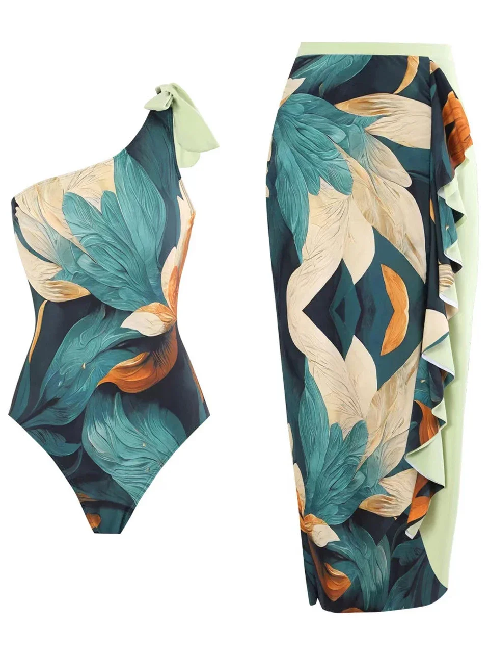 One Shoulder Swimsuit & Beach Skirt 2024 Women Two Piece Vintage Print Swimwear Female Bathers Bathing Swimming Summer Beachwear
One Shoulder Swimsuit & Beach Skirt 2024 Women Two Piece Vintage Print Swimwear Female Bathers Bathing Swimming Summer Beachwear