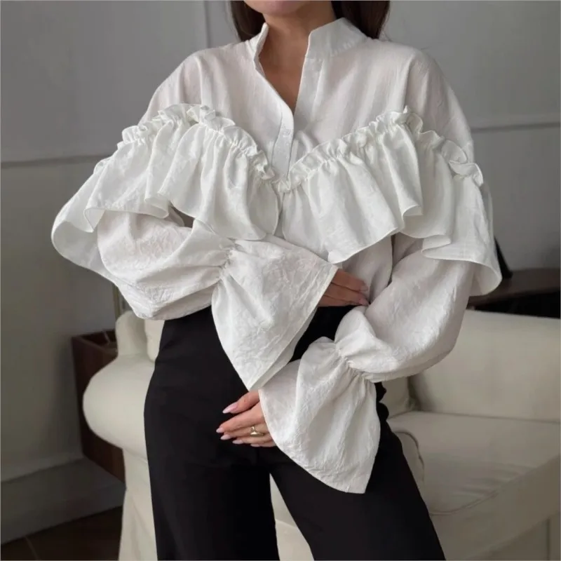 Модные хлопковые белые блузки и рубашки, женские повседневные свободные блузки с длинными рукавами, элегантная однотонная блузка с рюшами, уличная одежда
Модные хлопковые белые блузки и рубашки, женские повседневные свободные блузки с длинными рукавами, элегантная однотонная блузка с рюшами, уличная одежда