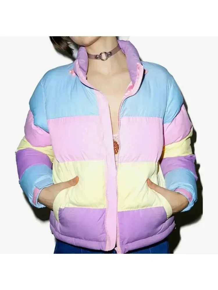 Autumn New Women Padded Puffer Rainbow Warm Jacket Striped Hooded Coat Drawstring Loose Full Zip Outerwear with Pockets
Autumn New Women Padded Puffer Rainbow Warm Jacket Striped Hooded Coat Drawstring Loose Full Zip Outerwear with Pockets