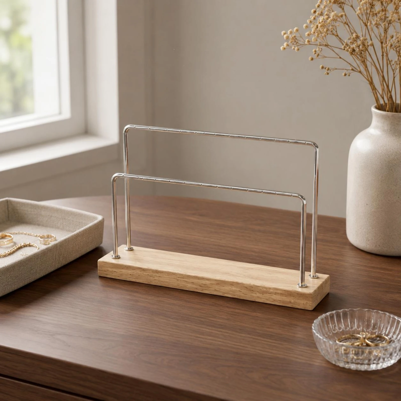 Earring Display Stand Gold-Tone Wood Base Jewelry Stand Jewelry Display Rack Minimalist
Earring Display Stand Gold-Tone Wood Base Jewelry Stand Jewelry Display Rack Minimalist
