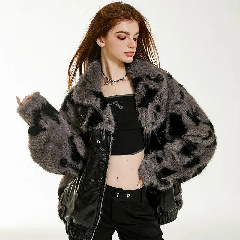 135-139cmBust Winter Jacket Women American Retro Spicy Girl Environmentally Friendly Fur PU Leather Patchwork Cotton-Padded Coat
135-139cmBust Winter Jacket Women American Retro Spicy Girl Environmentally Friendly Fur PU Leather Patchwork Cotton-Padded Coat