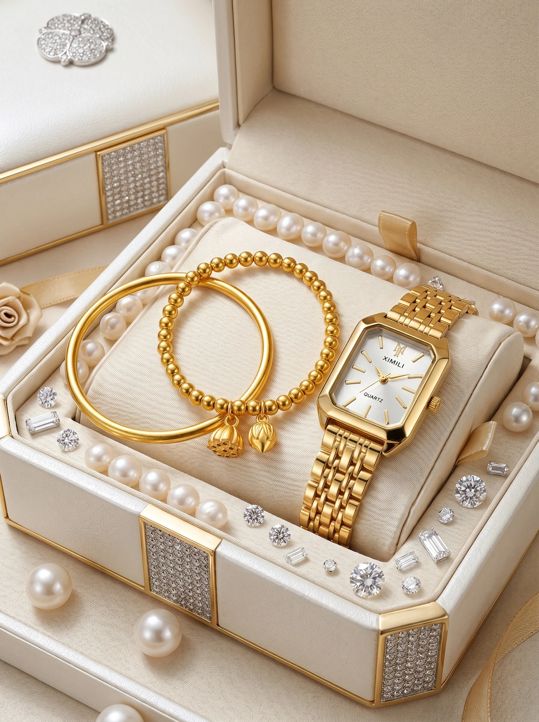 3Pcs/Set Teen XIMILI Gold Watch Bangle Bracelet Set, No Box for Back To School, Vacation & Holiday Teen Daily Jewelry
3Pcs/Set Teen XIMILI Gold Watch Bangle Bracelet Set, No Box for Back To School, Vacation & Holiday Teen Daily Jewelry