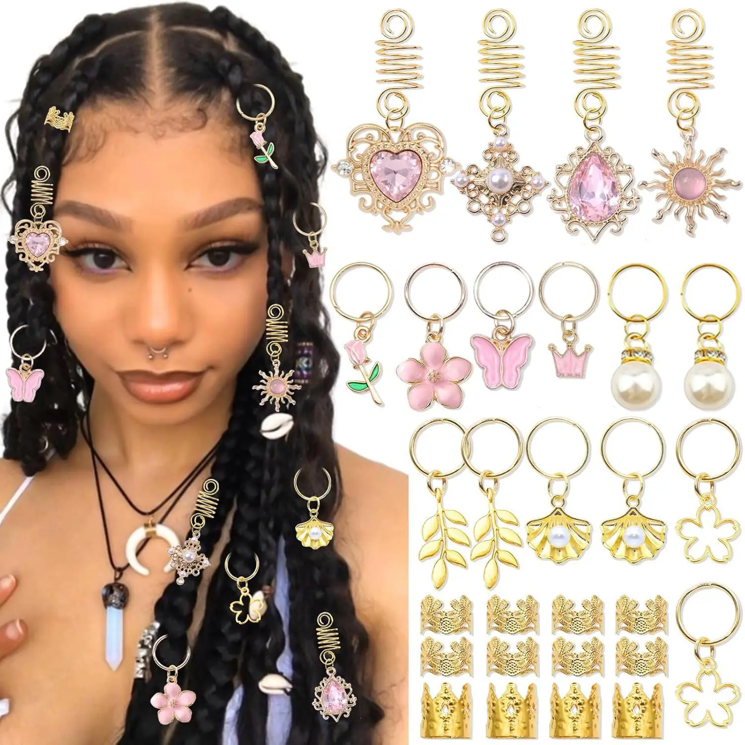 Box Set Dreadlock Hair Rings Sparkle Gem Flower Heart Butterfly Charms for Braids DIY Hair Jewelry Gift
Box Set Dreadlock Hair Rings Sparkle Gem Flower Heart Butterfly Charms for Braids DIY Hair Jewelry Gift