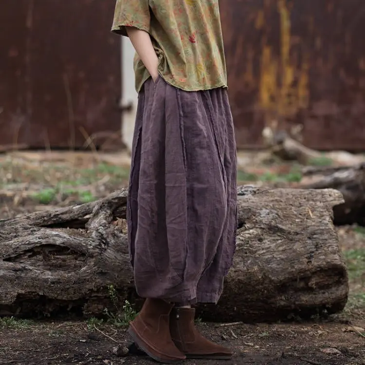 32-Panel Brushed Pumpkin Pants - Stonewashed Ramie Blend Cropped Trousers
32-Panel Brushed Pumpkin Pants - Stonewashed Ramie Blend Cropped Trousers