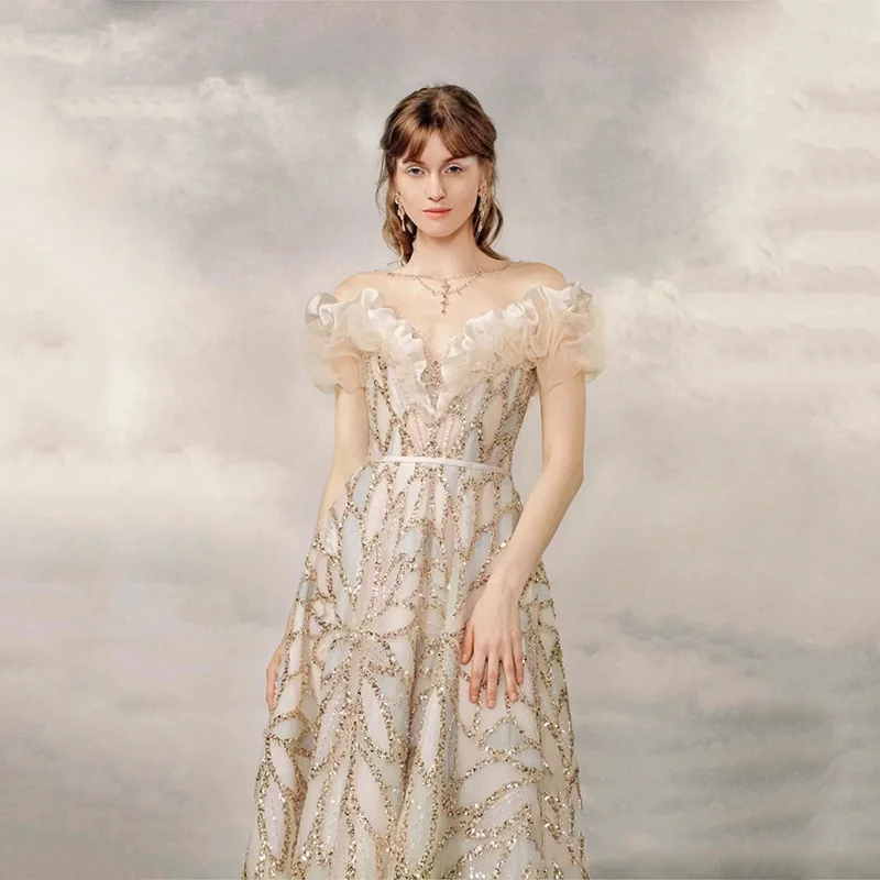 Princess Exquisite Sequins Long A-Line Evening Dress Champagne Backless Party Prom Gown Toast Clothing
Princess Exquisite Sequins Long A-Line Evening Dress Champagne Backless Party Prom Gown Toast Clothing