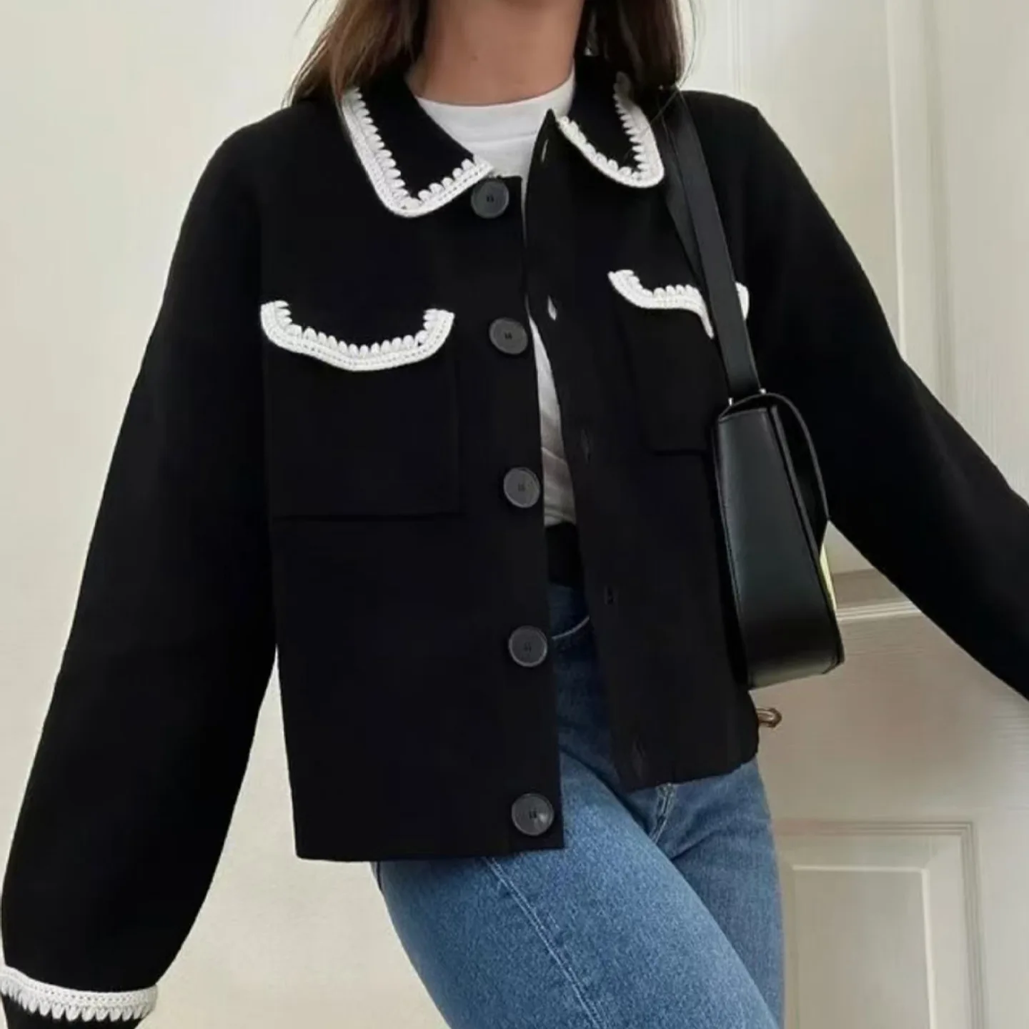 Autumn Winter New Sle Women's Knitted ort Open Cardigan Coat with Hand Crocheted Lace Collar Small Fraance Sle
Autumn Winter New Sle Women's Knitted ort Open Cardigan Coat with Hand Crocheted Lace Collar Small Fraance Sle