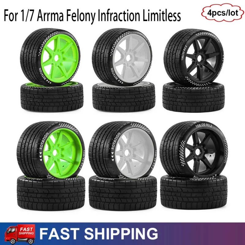 4 шт. новые резиновые колеса с высоким сцеплением для радиоуправляемых машин 1/7 Arrma Felony, Infraction, Limitless и других моделей Arrma 1/7 масштаба для шоссейных трасс
4 шт. новые резиновые колеса с высоким сцеплением для радиоуправляемых машин 1/7 Arrma Felony, Infraction, Limitless и других моделей Arrma 1/7 масштаба для шоссейных трасс