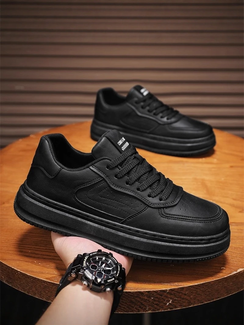 Casual Men's Black Leather Shoes 2026 New Style Thick Bottom Work Sport Trendy Shoes Youth Fashion Flat Laced PU Material
Casual Men's Black Leather Shoes 2026 New Style Thick Bottom Work Sport Trendy Shoes Youth Fashion Flat Laced PU Material