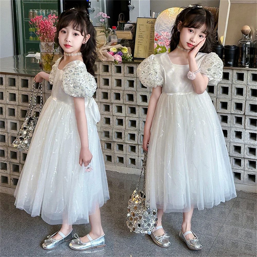 Summer Girls' Dress Fashionable Bubble Sleeves Princess Dress Sequin Mesh Dress Bow Dress 958
Summer Girls' Dress Fashionable Bubble Sleeves Princess Dress Sequin Mesh Dress Bow Dress 958
