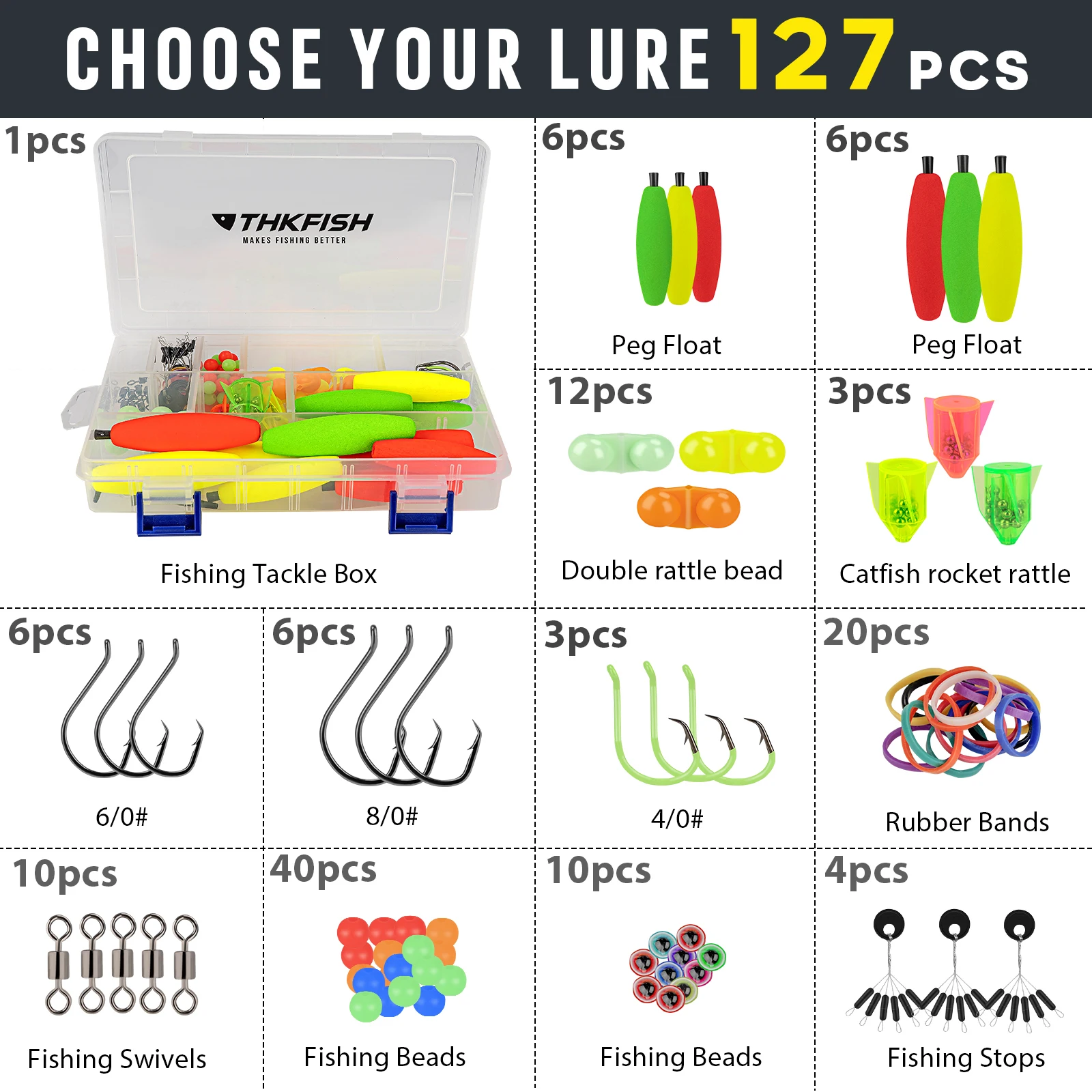 THKFISH 127pcs Catfish Rigs Fishing Floats Rigs EVA Foam Peg Floats Catfish Fishing Bobbers Kit For Crappie Circle Hooks
THKFISH 127pcs Catfish Rigs Fishing Floats Rigs EVA Foam Peg Floats Catfish Fishing Bobbers Kit For Crappie Circle Hooks