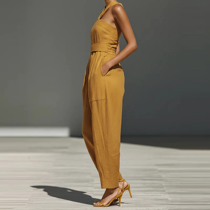 Cross Halter Loose One Piece Jumpsuit Women's Hight Waist Solid Color Long Romper Casual Sleeveless Pocket Draped Playsuit
Cross Halter Loose One Piece Jumpsuit Women's Hight Waist Solid Color Long Romper Casual Sleeveless Pocket Draped Playsuit