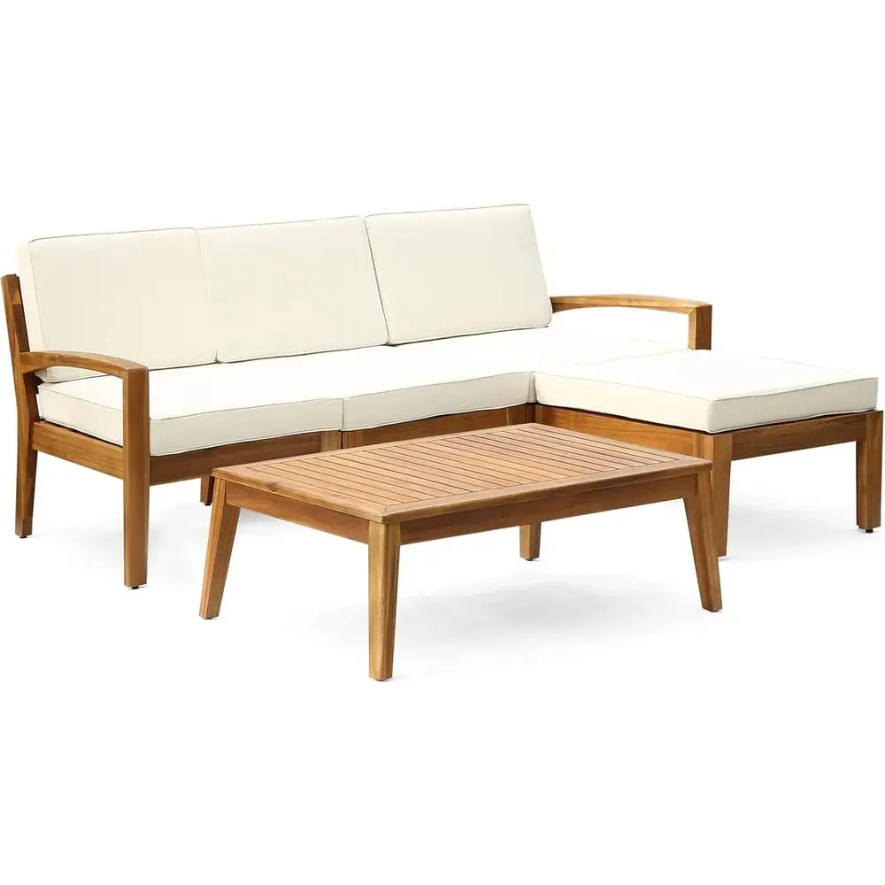 5-Piece Acacia Wood Sofa Set with Coffee Table and Ottoman, Water-Resistant Cushions, Teak and Beige Finish
5-Piece Acacia Wood Sofa Set with Coffee Table and Ottoman, Water-Resistant Cushions, Teak and Beige Finish
