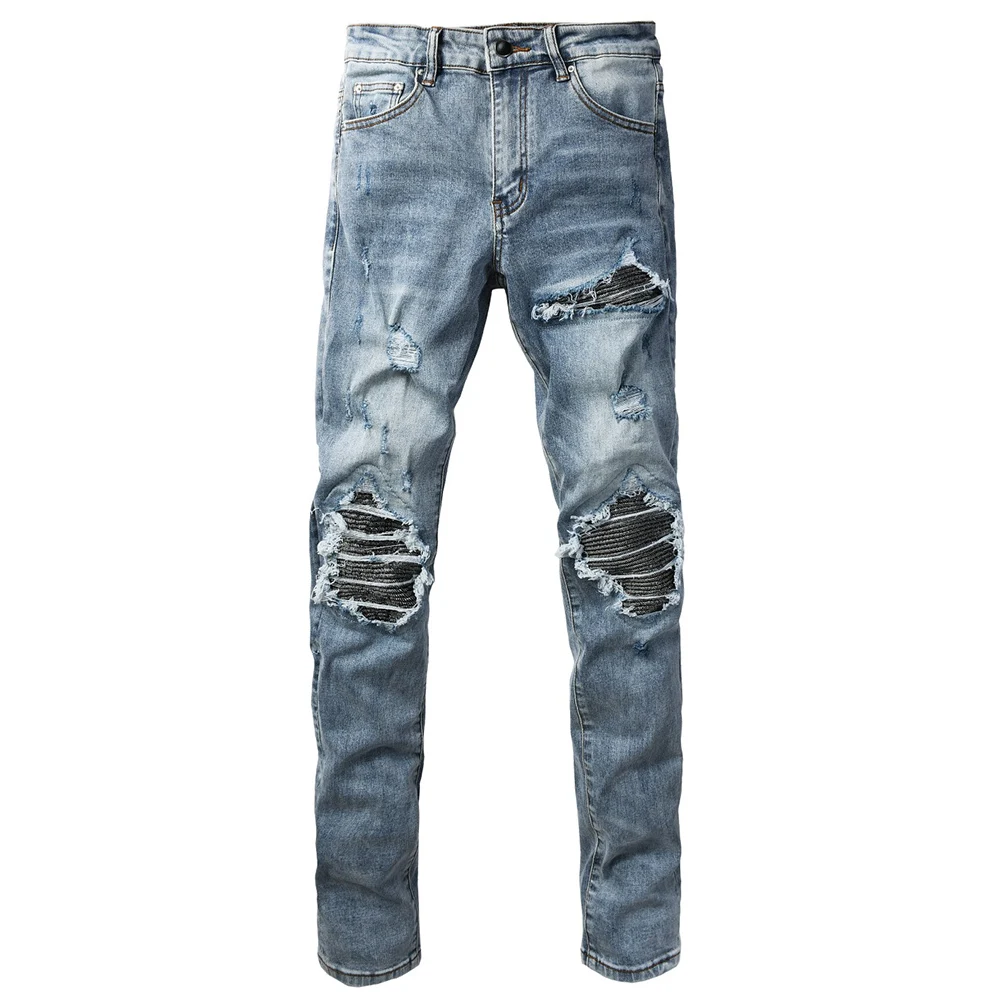 Men's Skinny Stretch Denim Jeans Designer Style Patch Tapered Pants Streetwear Ripped Cotton Spandex Luxury Feel Trousers
Men's Skinny Stretch Denim Jeans Designer Style Patch Tapered Pants Streetwear Ripped Cotton Spandex Luxury Feel Trousers