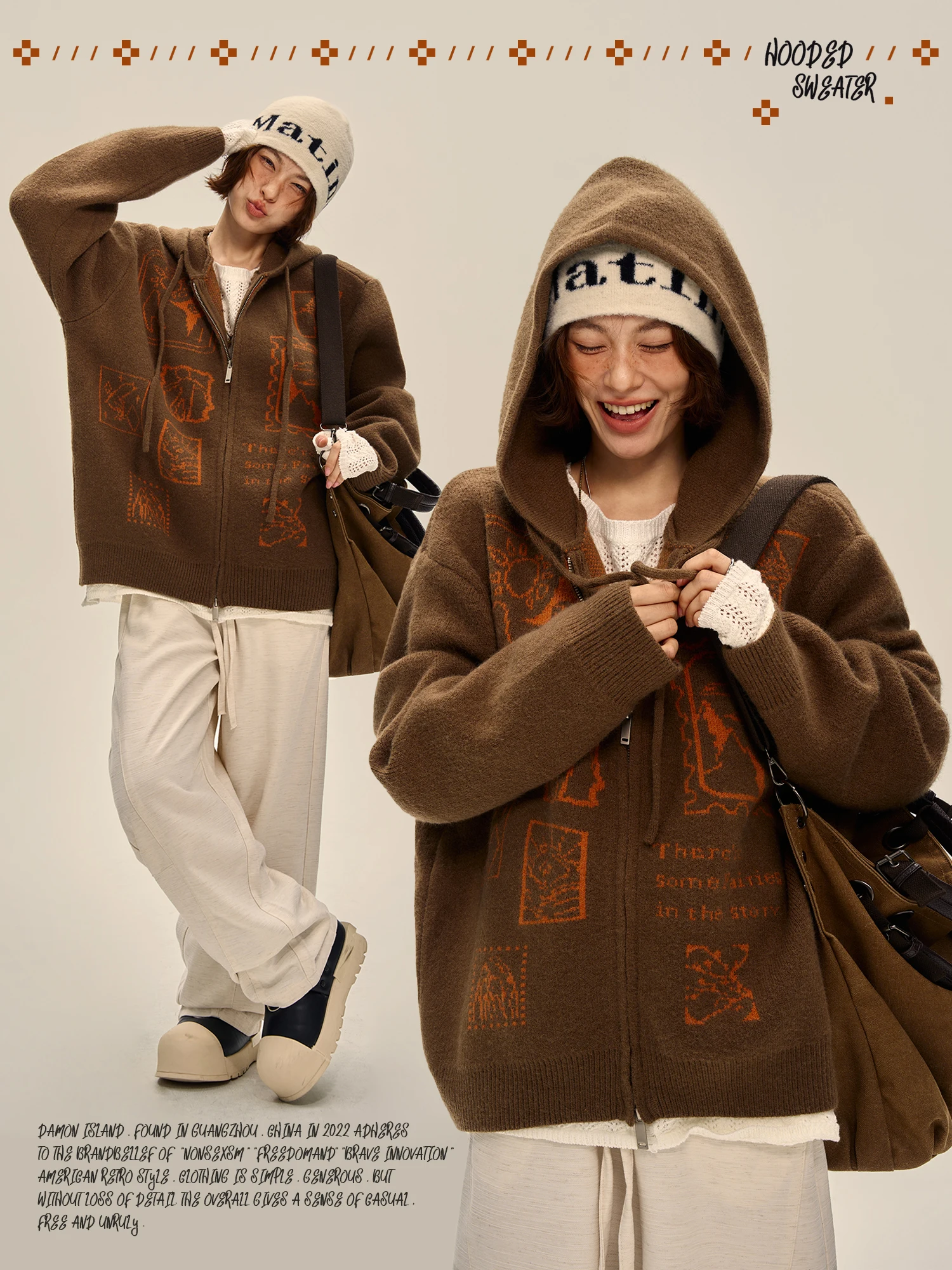 Damon Island American Retro Coffee Color Hooded Sweater Women's Autumn Winter Aosphere Zipper Open Cardigan Knitted Outerwe...
Damon Island American Retro Coffee Color Hooded Sweater Women's Autumn Winter Aosphere Zipper Open Cardigan Knitted Outerwe...