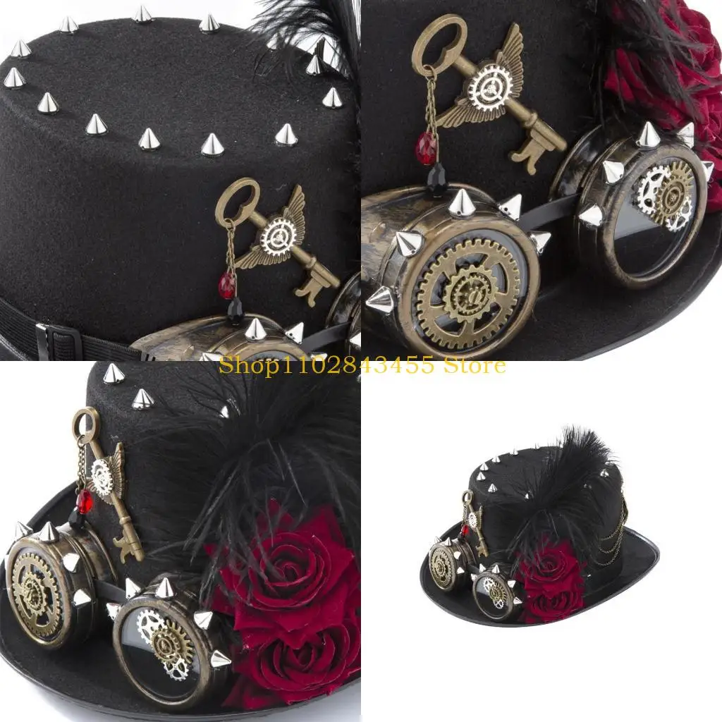 49MC Punk Style Black Goggles Dark Rose Chain Feather Top Hat Gear Chain Steampunk Hat Halloween Hat for Halloween Party
49MC Punk Style Black Goggles Dark Rose Chain Feather Top Hat Gear Chain Steampunk Hat Halloween Hat for Halloween Party