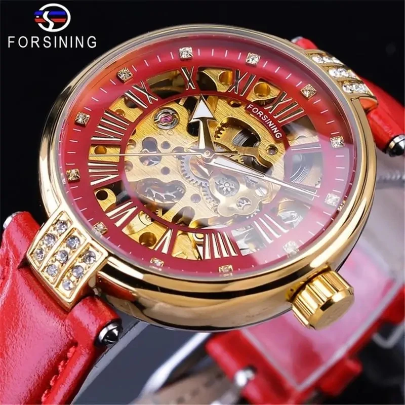 Forsining Top Brand Golden Luxury Gift Clock Skeleton Diamond Design Red Genuine Leather Band Waterproof Lady Mechanical Watches
Forsining Top Brand Golden Luxury Gift Clock Skeleton Diamond Design Red Genuine Leather Band Waterproof Lady Mechanical Watches