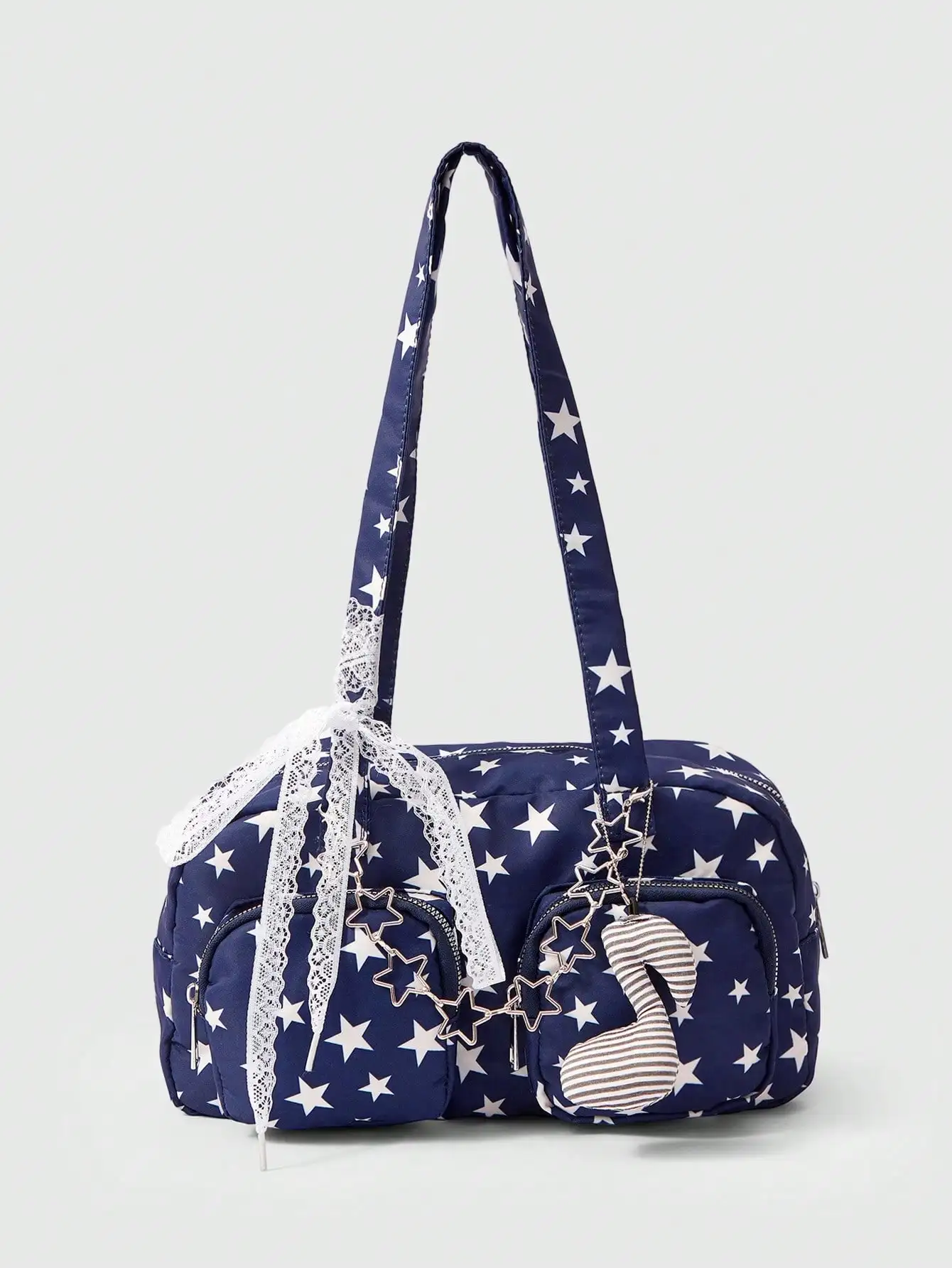1Pc Blue Kawaii Sweet Cute Star Music Note Pendant Y2K Retro Striped Bow Ribbon Decoration Women's Tote Bag, Fashionable And Simple Multi-Pocket Street Large-Capacity Women's Shoulder Bag, Suitable For Shopping, Travel, Commuting, College,
1Pc Blue Kawaii Sweet Cute Star Music Note Pendant Y2K Retro Striped Bow Ribbon Decoration Women's Tote Bag, Fashionable And Simple Multi-Pocket Street Large-Capacity Women's Shoulder Bag, Suitable For Shopping, Travel, Commuting, College,