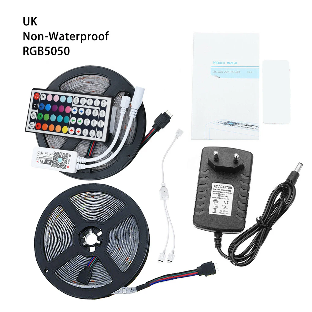 Remote Control RGB Light Strip Home Decorative LED Lamp Ribbon, 2835, 300RGB, 5m, IP20, EU Plug