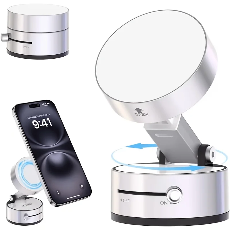 360-degree rotatable double-sided magnetic phone holder, foldable vacuum suction cup desktop stand, hands-free magnetic base suitable for navigation and video, strongly adheres to smooth surfaces
360-degree rotatable double-sided magnetic phone holder, foldable vacuum suction cup desktop stand, hands-free magnetic base suitable for navigation and video, strongly adheres to smooth surfaces