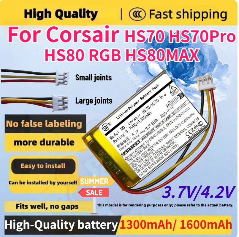 High-Quality 3.7V 1300mAh / 4.2V 1600mAh Wireless Headphone Battery for Corsair HS70 HS70Pro HS80 RGB HS80MAX Fast Shipping
High-Quality 3.7V 1300mAh / 4.2V 1600mAh Wireless Headphone Battery for Corsair HS70 HS70Pro HS80 RGB HS80MAX Fast Shipping