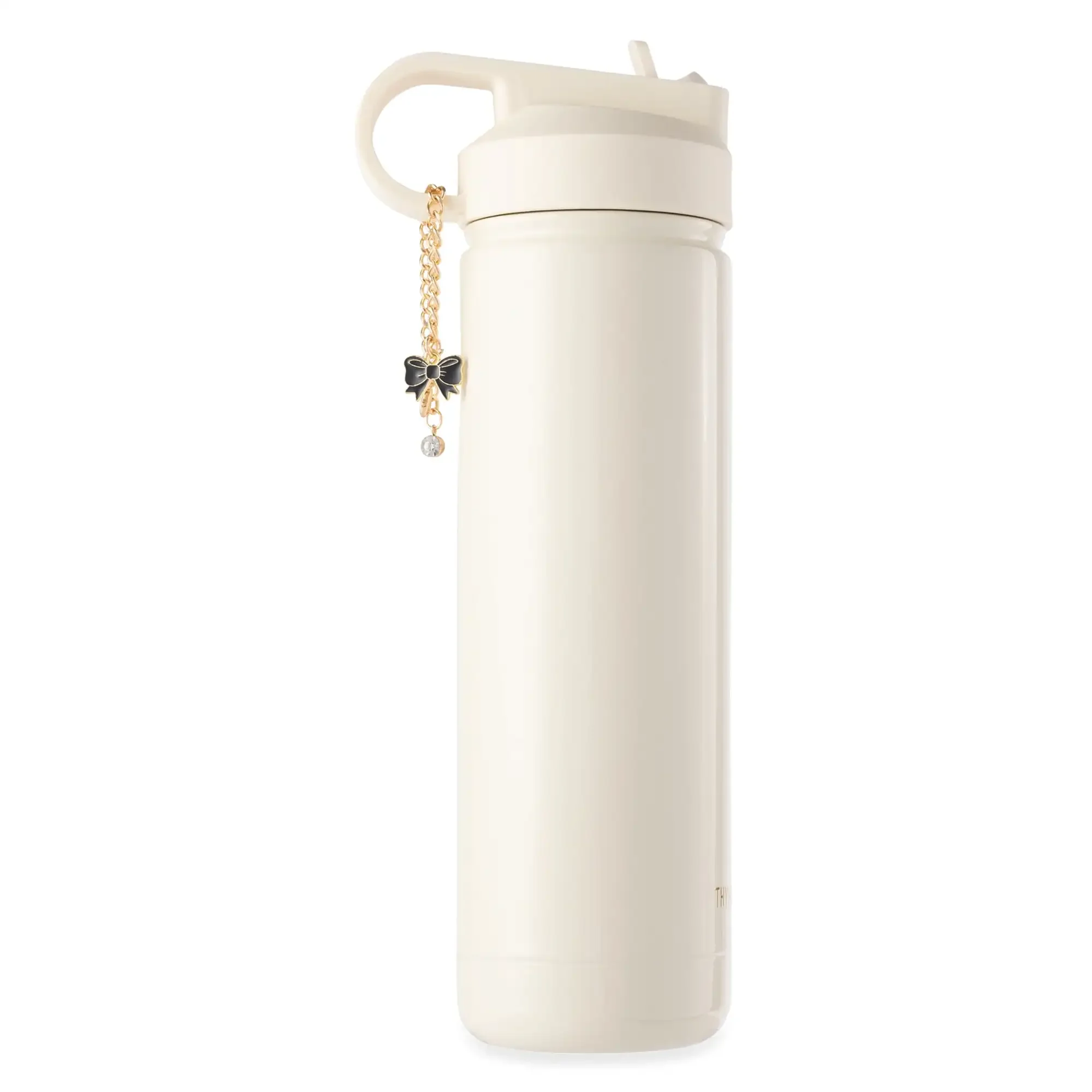 26 oz Water Bottle with Straw Lid, Cream with Bow Gold Charm
26 oz Water Bottle with Straw Lid, Cream with Bow Gold Charm