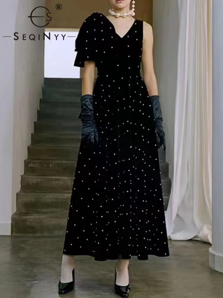 SEQINYY Elegant Midi Dress Spring Autumn New Fashion Design Women Runway Big Bow Sleeveless Dot A-Line Dot Velvet Party
SEQINYY Elegant Midi Dress Spring Autumn New Fashion Design Women Runway Big Bow Sleeveless Dot A-Line Dot Velvet Party