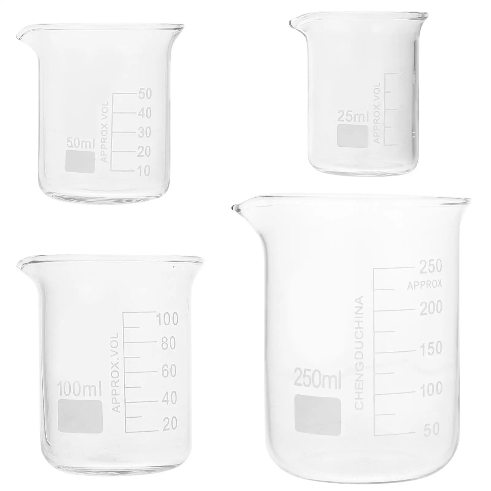 4 Pcs Experimental Beaker Clear Cup High Heat Graduated Container Beakers Glass Measuring with Scale
4 Pcs Experimental Beaker Clear Cup High Heat Graduated Container Beakers Glass Measuring with Scale