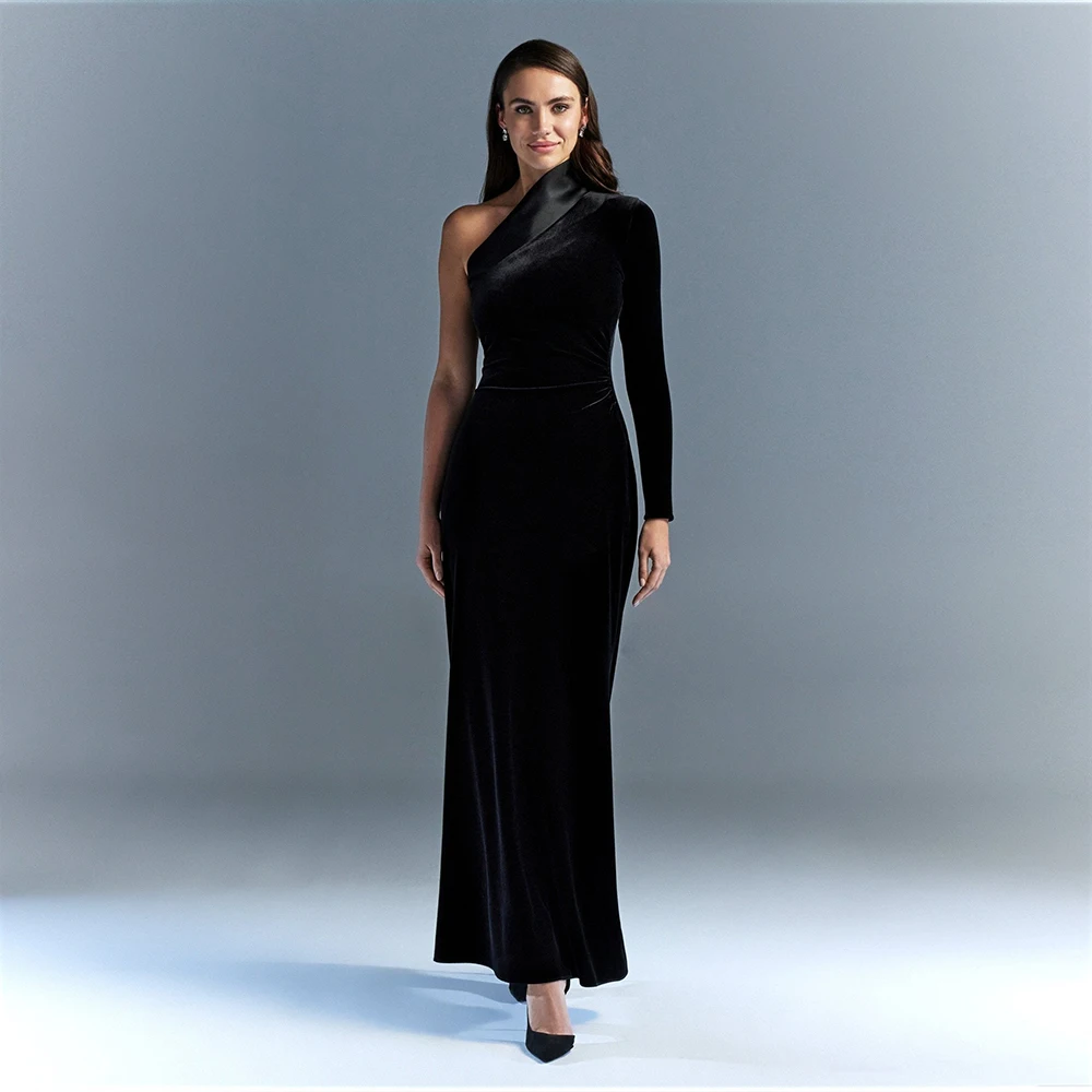 One-Shoulder Velvet-Satin Prom Dresses Full Sleeve Ankle-Length فساتين سهرة Black Formal Cocktail Evening Dress Платье Вечернее
One-Shoulder Velvet-Satin Prom Dresses Full Sleeve Ankle-Length فساتين سهرة Black Formal Cocktail Evening Dress Платье Вечернее