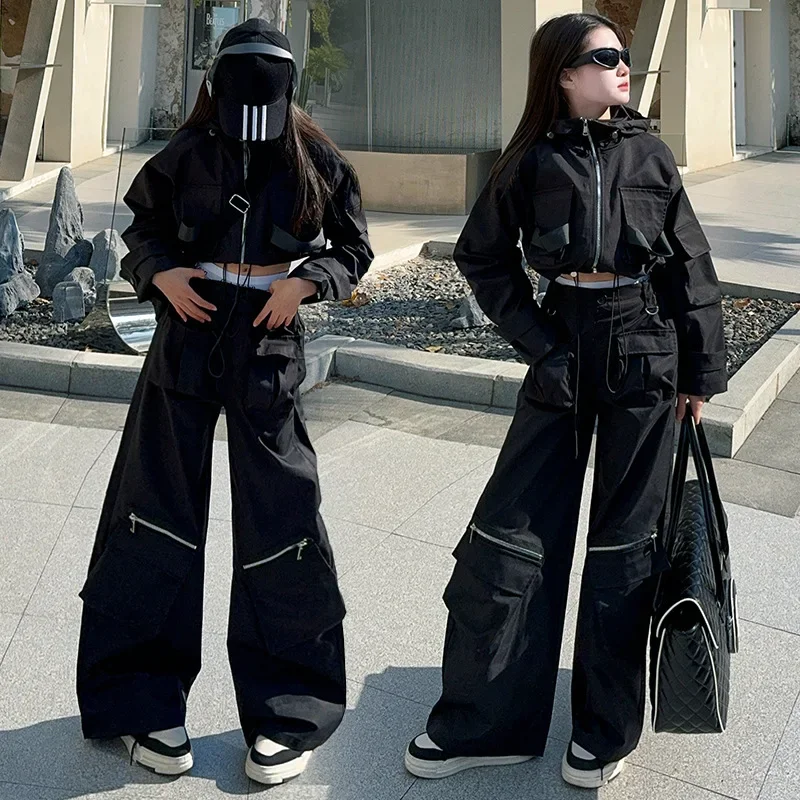 spring child labor outfit set design short jacket+cargo pants 2pcs casual teen girl sport clothes suit youth kid tracksuits 4-14
spring child labor outfit set design short jacket+cargo pants 2pcs casual teen girl sport clothes suit youth kid tracksuits 4-14