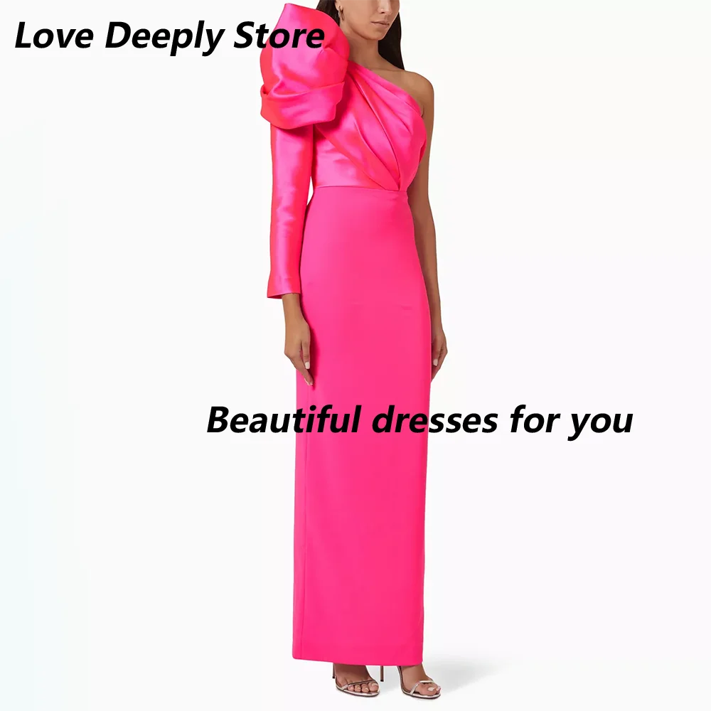Hot Pink Evening Dress Customized Long Sleeves One Shoulder Pleat Jersey Ankle Length Arabian Prom Gown Cocktail Party Dresses
Hot Pink Evening Dress Customized Long Sleeves One Shoulder Pleat Jersey Ankle Length Arabian Prom Gown Cocktail Party Dresses