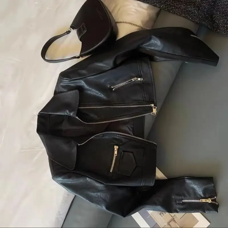 American Fashion Motorcycle Suit Jacket Slim Fit Short Coat Women's Double Zipper Street Versatile Black PU Leather Jacket Zippe
American Fashion Motorcycle Suit Jacket Slim Fit Short Coat Women's Double Zipper Street Versatile Black PU Leather Jacket Zippe