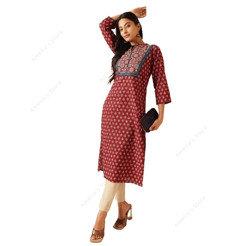 Spring Summer Women's Ethnic Maroon Floral Print Kurta Indian Tunic Top Long Kurti Dress Boho Chic Thin Daily Wear
Spring Summer Women's Ethnic Maroon Floral Print Kurta Indian Tunic Top Long Kurti Dress Boho Chic Thin Daily Wear