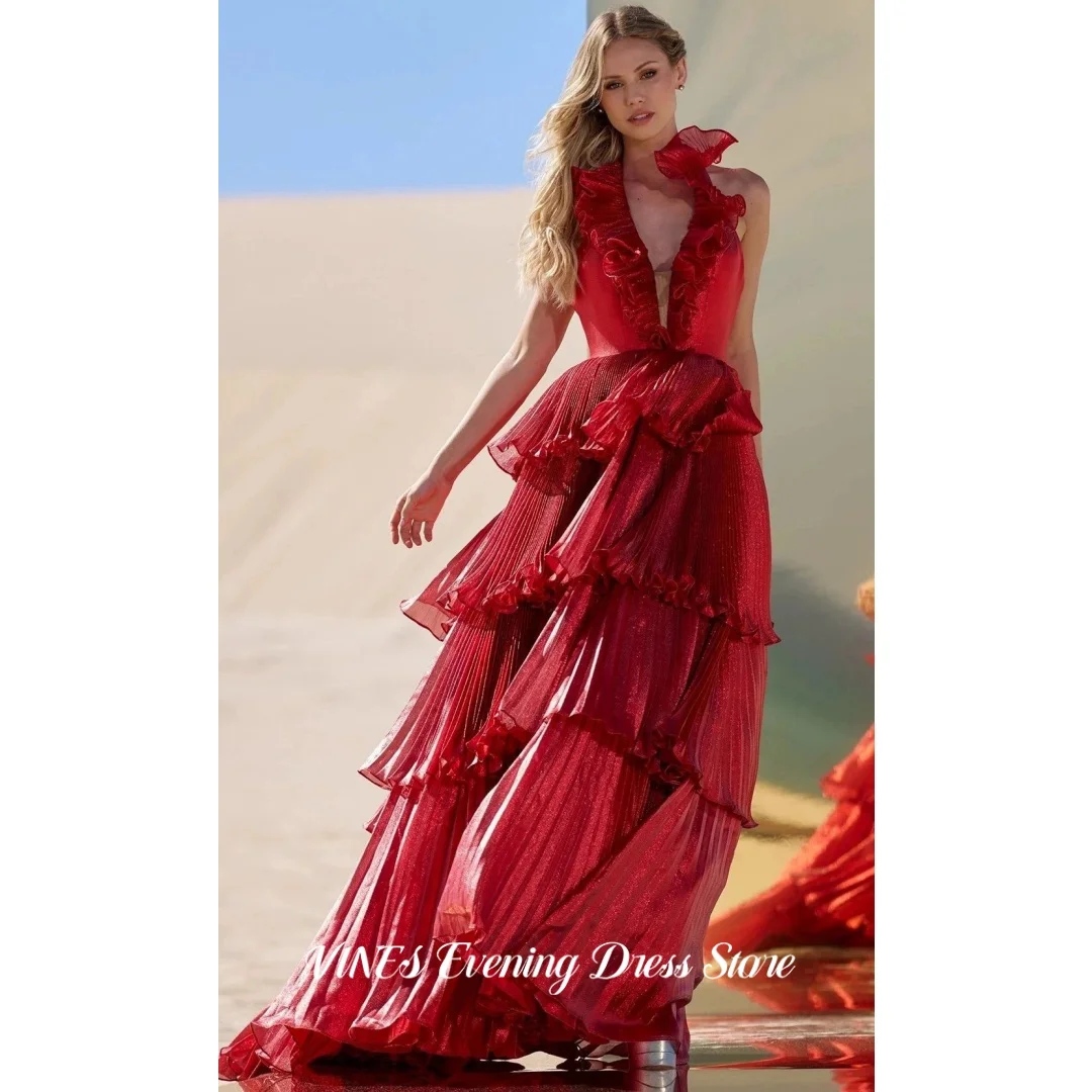 VINES Elegant Red Prom Dress Halter Deep V Ruffle Layered Pleated Satin A-Line Eveving Gown For Women فساتين الحفلات Customized
VINES Elegant Red Prom Dress Halter Deep V Ruffle Layered Pleated Satin A-Line Eveving Gown For Women فساتين الحفلات Customized